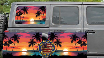 Sunset beach Rear quarter window see through graphic.