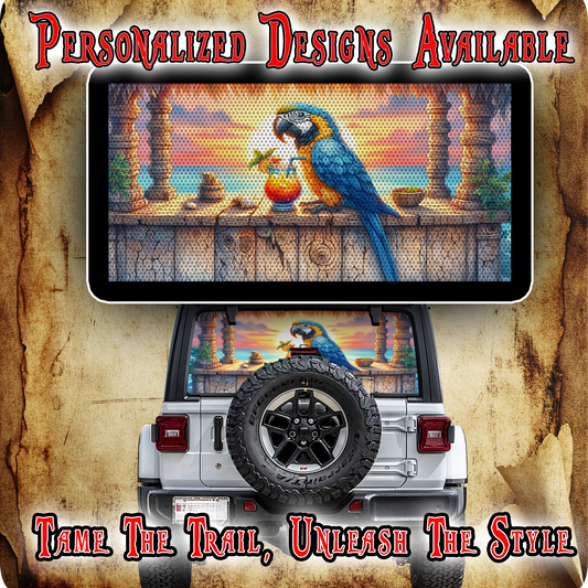 Tiki bar Parrot Rear window see through graphic.