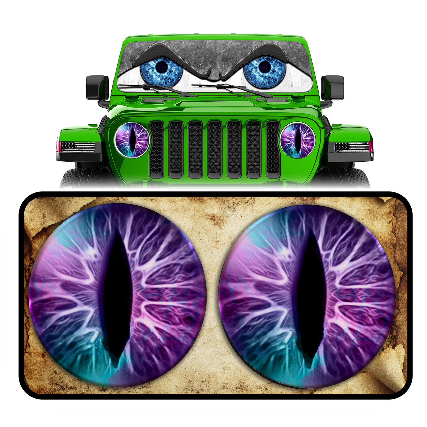 Purple and teal cat eyes for the headlight decals