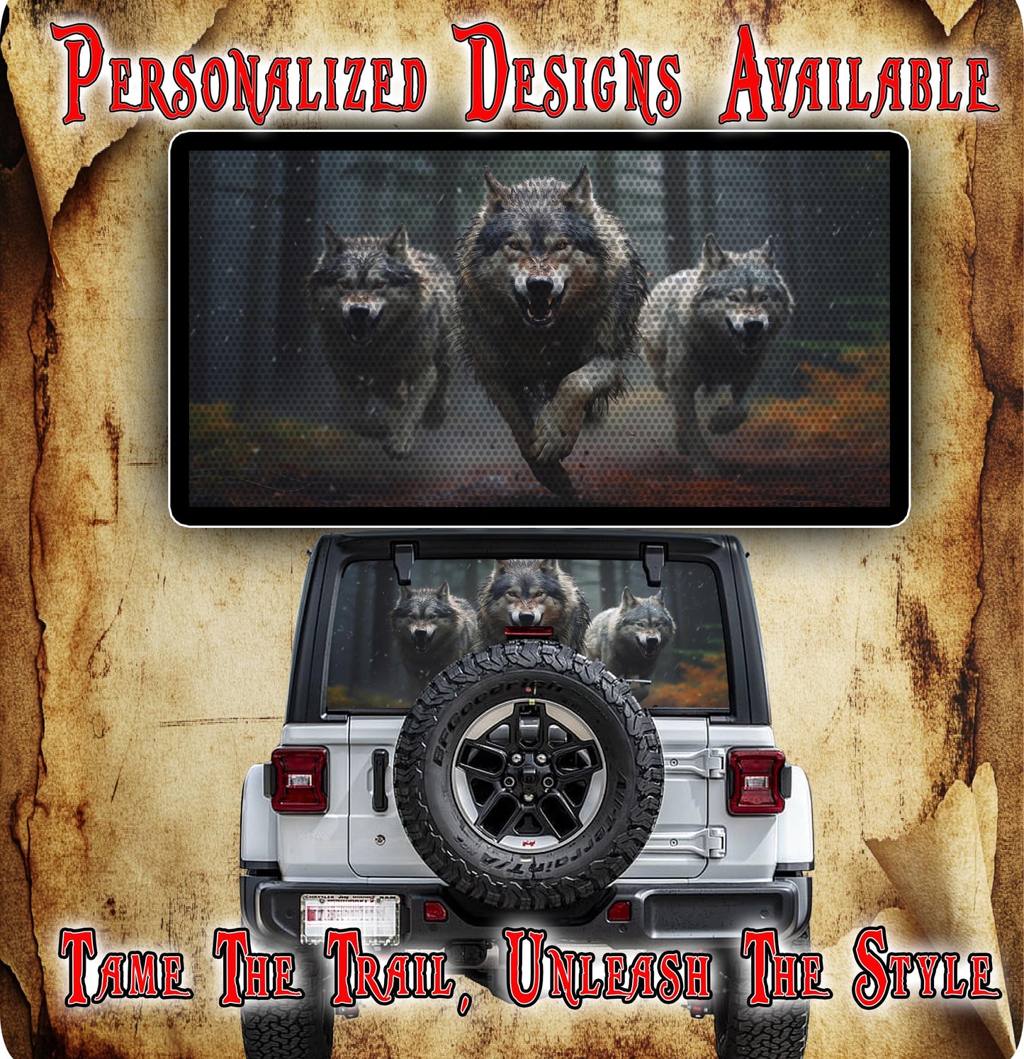 Wolf pack Rear window see through graphic.