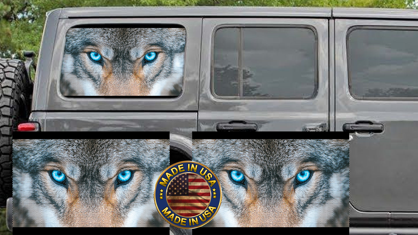 Wolf eyes Rear quarter window see through graphic.